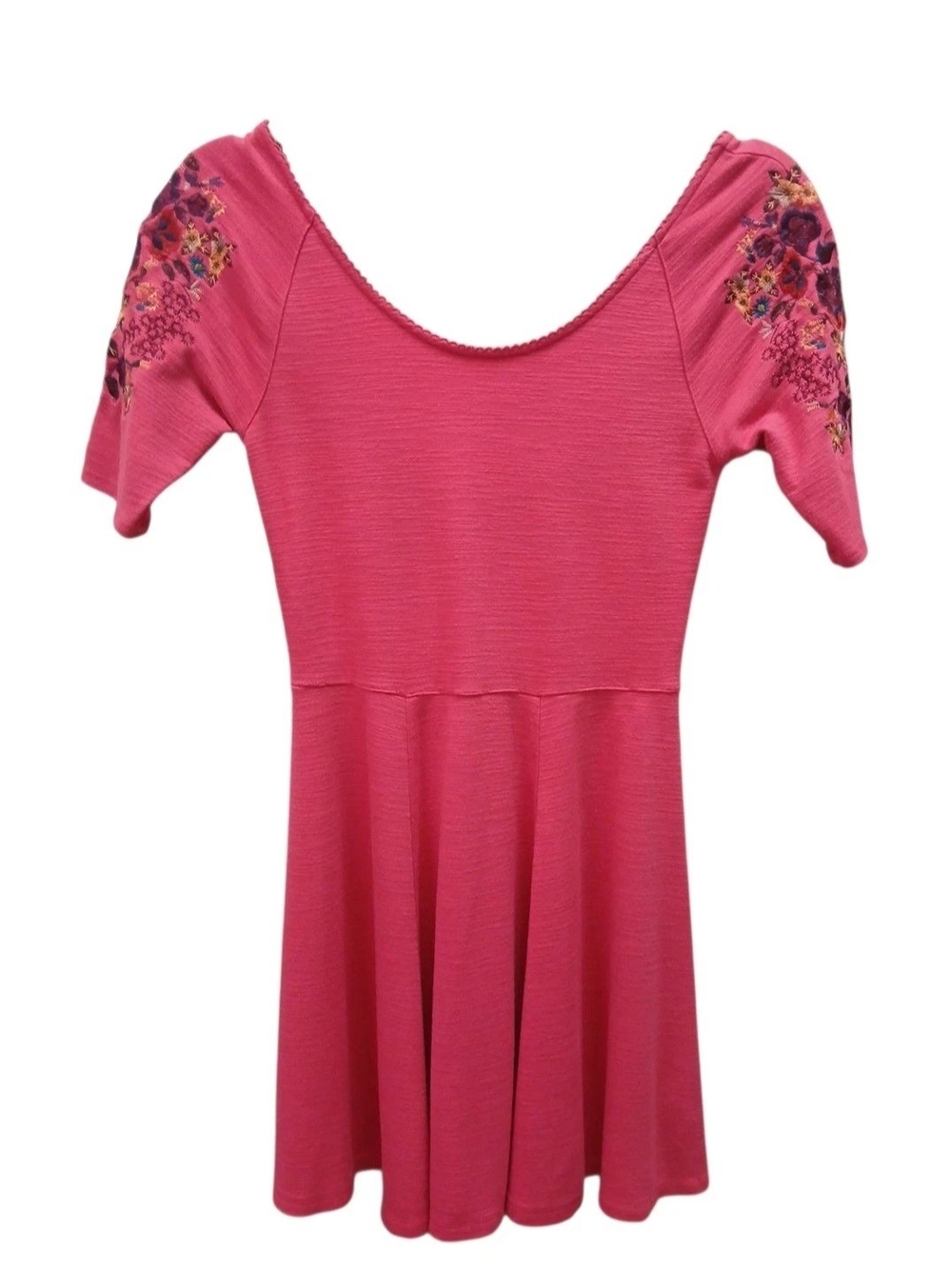 Free People Fuchsia Scoop Neck Embroidered Sleeve Mini Dress #213